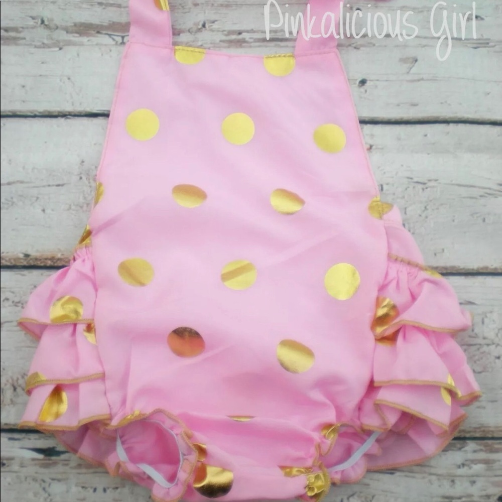 Baby girl romper gold pink first birthday outfit